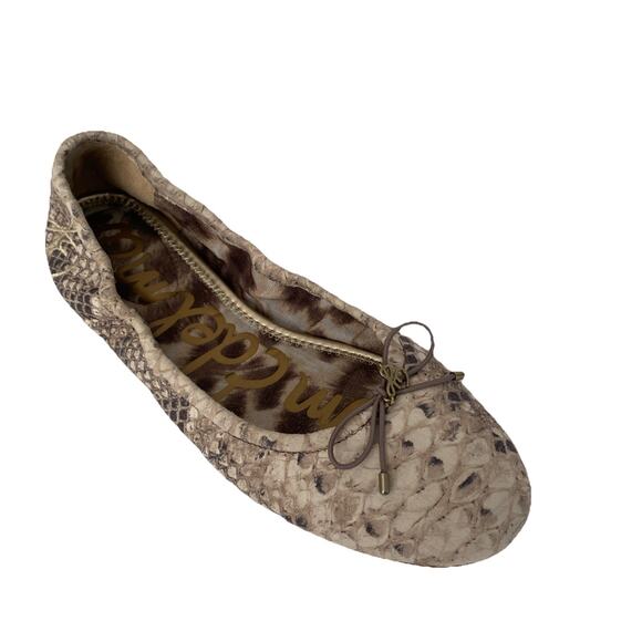 Sam Edelman Felicia Ballet Flat Ballerina Python Snake Skin Print Leather Bow 10 - Picture 1 of 8